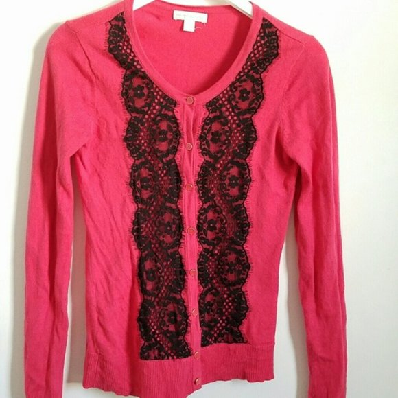 💗 Beautiful Victorian Inspired Hot Pink & Black Lace Cardigan - XS - Picture 1 of 7